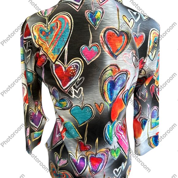 New Label XSmall Multicolor Heart 3/4 Sleeve Button Shirt - Picture 3 of 5